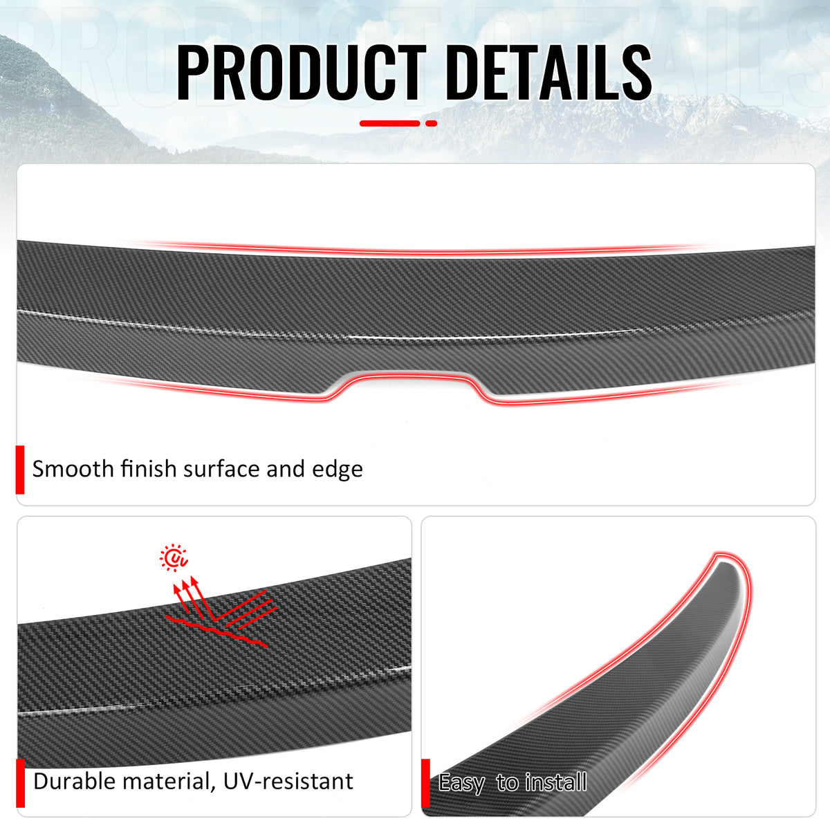 Fits 08-12 Accord Sedan OE Style Trunk Spoiler Carbon Fiber Print Rear Wing ABS