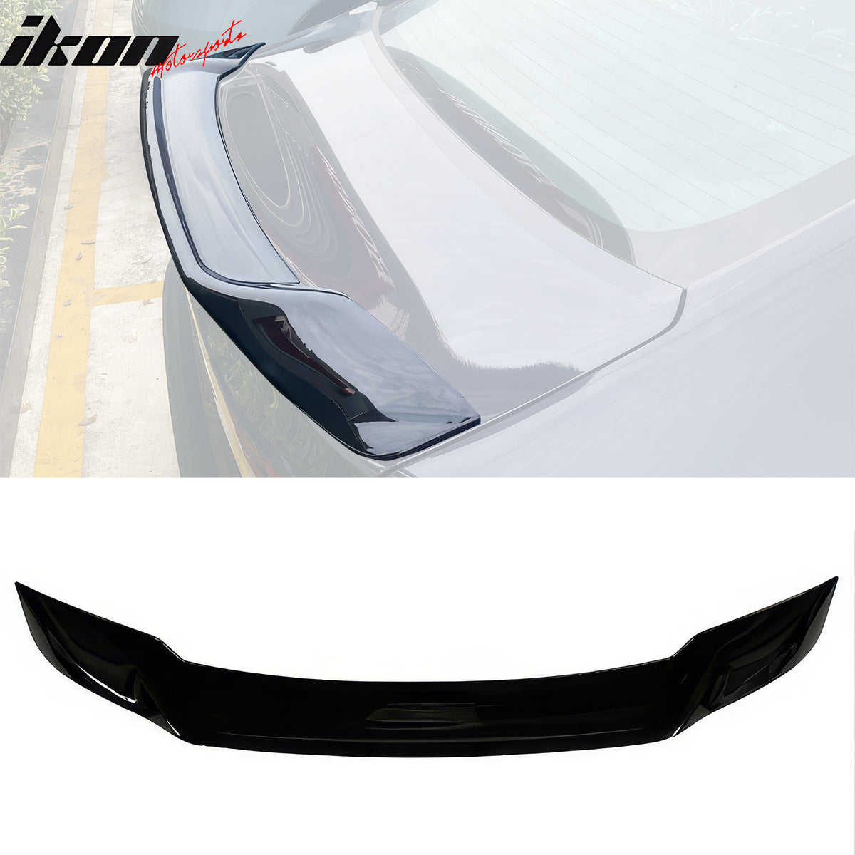 IKON MOTORSPORTS, Trunk Spoiler Compatible with 2023-2025 Honda Accord Sedan, R Style ABS Plastic Rear Trunk Lid Spoiler Wing Lip