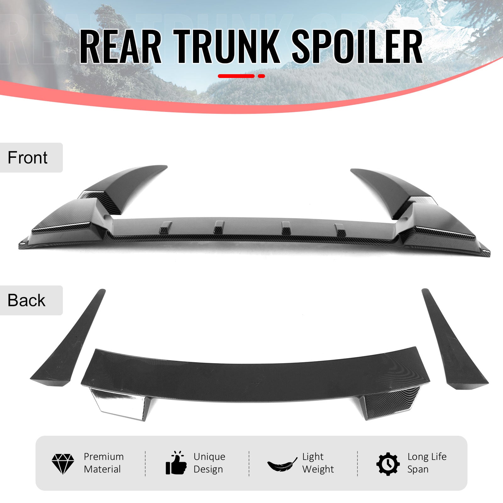 Fits 06-11 Honda Civic 8th Gen Type R Carbon Fiber Print Window Roof Spoiler ABS