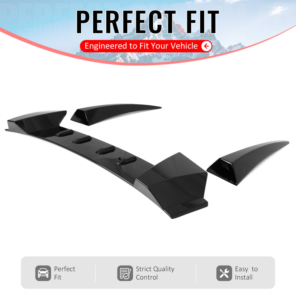 IKON MOTORSPORTS, Rear Window Roof Spoiler Compatible with 2006-2011 Honda Civic Sedan 8th Gen, Type R Style Gloss Black ABS Plastic Add-on Top Roofline Windshield Visor Spoiler Wing 3PCS