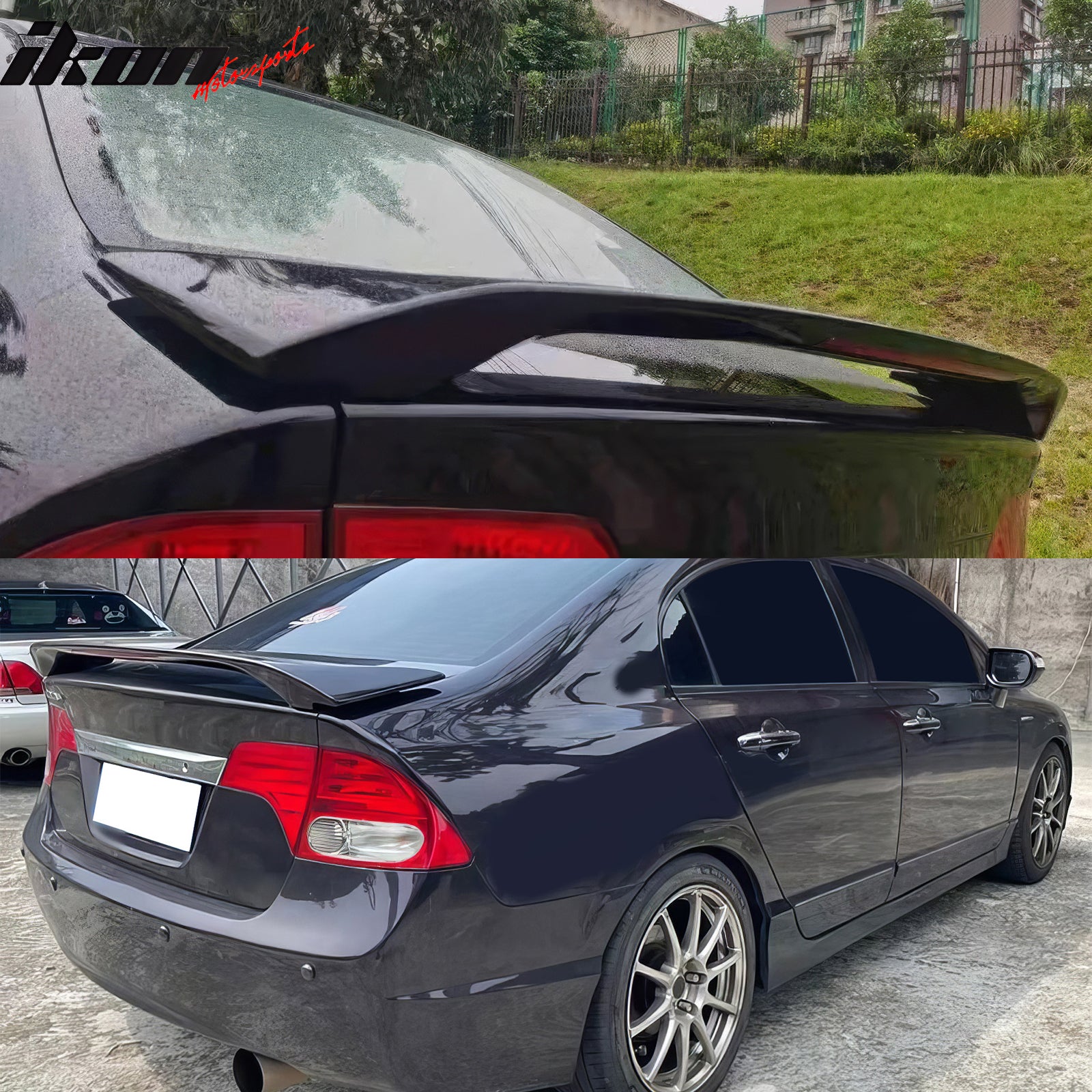 Fits 06-11 Honda Civic 8th Sedan OE Style Trunk Spoiler W/LED Light Gloss Black