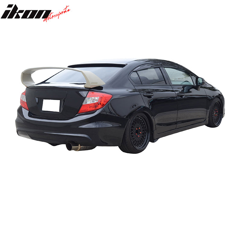 IKON MOTORSPORTS, Trunk Spoiler Compatible with 2012-2014 Honda Civic Sedan 4-Door, Mugen Style ABS Plastic Rear Trunk Lid Spoiler Wing Lip