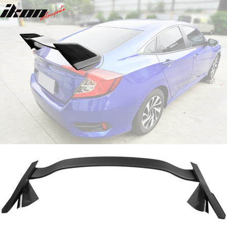 IKON MOTORSPORTS Trunk Spoiler Compatible With 2016-2021 Honda Civic 4Dr Sedan, Painted Factory Type R ABS Rear Tail Spoiler Lip Wing Deck Lid