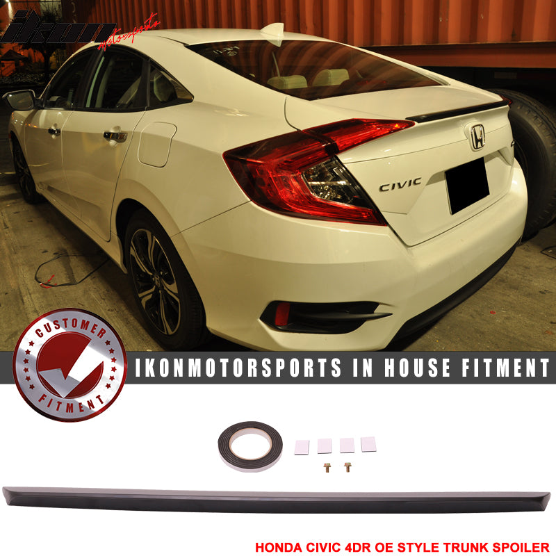 Trunk Spoiler Compatible With 2016-2021 Honda Civic, Trunk Spoiler: Factory Style & Roof Spoiler: IKON Style ABS Unpainted Black Finisher Rear Tail lid Deck Boot Wing by IKON MOTORSPORTS, 2017