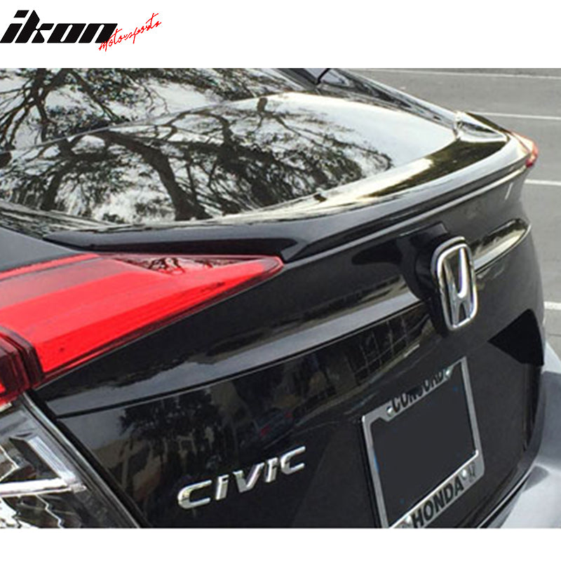 Pre-Painted Trunk Spoiler Compatible With 2016-2021 Honda Civic 4-Door Sedan Only Factory Style With Metallic Black