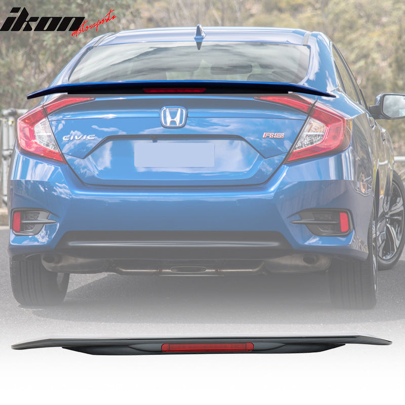 Fits 16-21 Civic X 10th JDM RS SI Style ABS Trunk Spoiler 3RD LED Brake Light