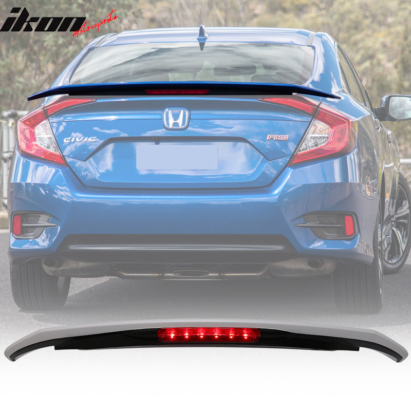 Fits 16-21 Civic X 10th JDM RS SI Style ABS Trunk Spoiler 3RD LED Brake Light