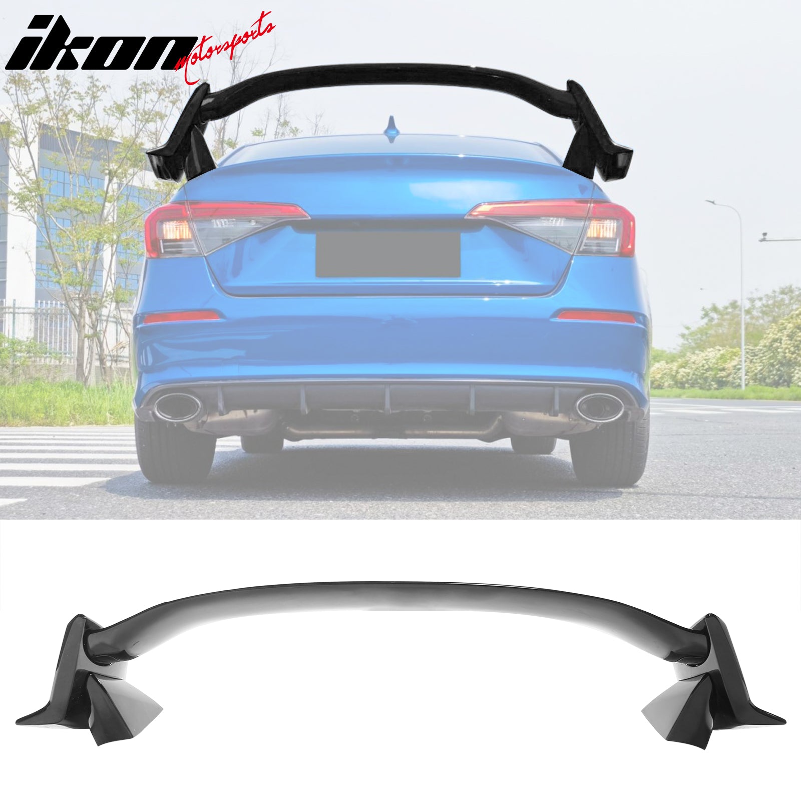 IKON MOTORSPORTS, Trunk Spoiler Compatible with 2022-2025 Honda Civic 11th Gen Sedan 4-Door, Type R Style ABS Plastic Rear Trunk Lid Spoiler Wing Lip