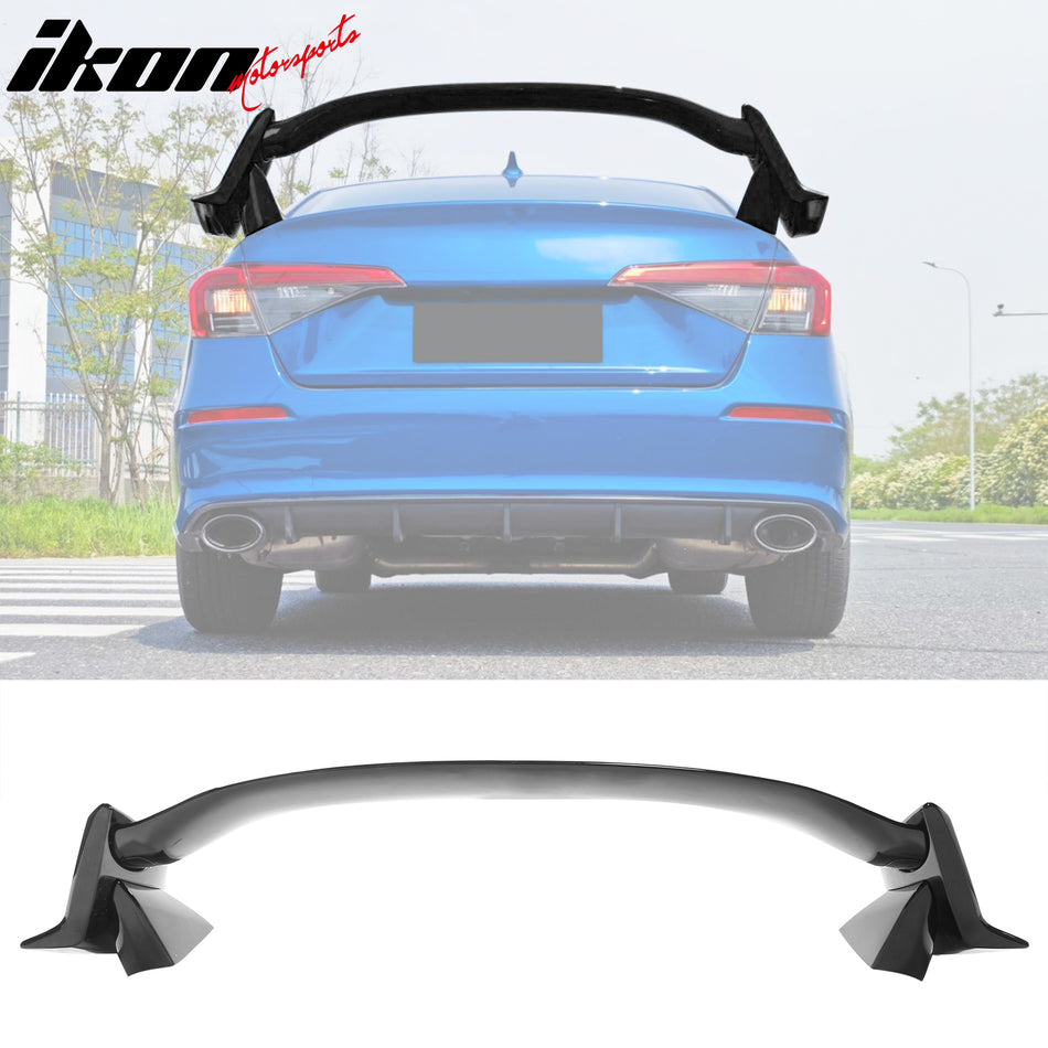 IKON MOTORSPORTS, Trunk Spoiler Compatible with 2022-2024 Honda Civic 11th Gen Sedan 4-Door, Type R Style ABS Plastic Rear Trunk Lid Spoiler Wing Lip