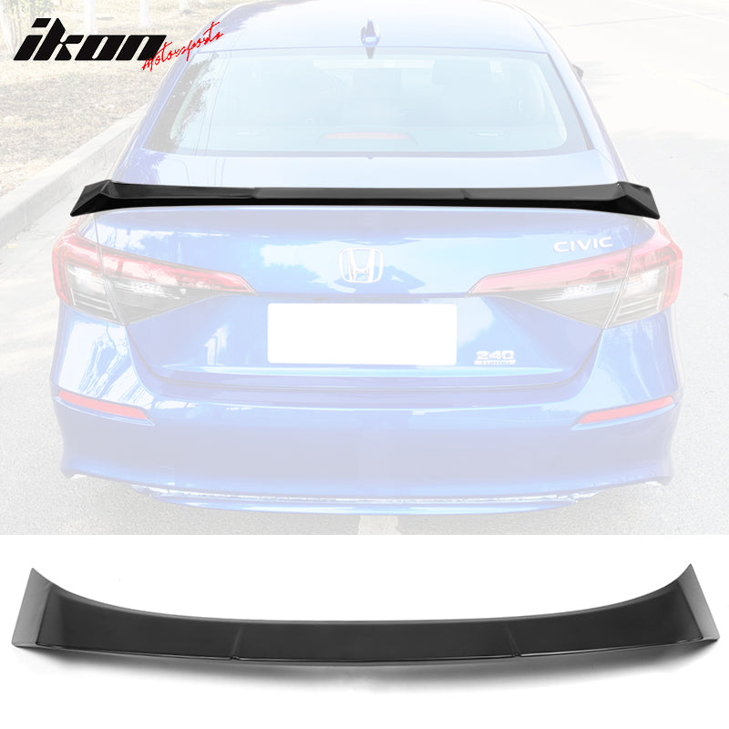 IKON MOTORSPORTS, Trunk Spoiler Compatible With 2022 Honda Civic 11th Gen Sedan 4-Door, IKON Style Painted ABS Plastic Rear Tail Trunk Wing Spoiler Lip