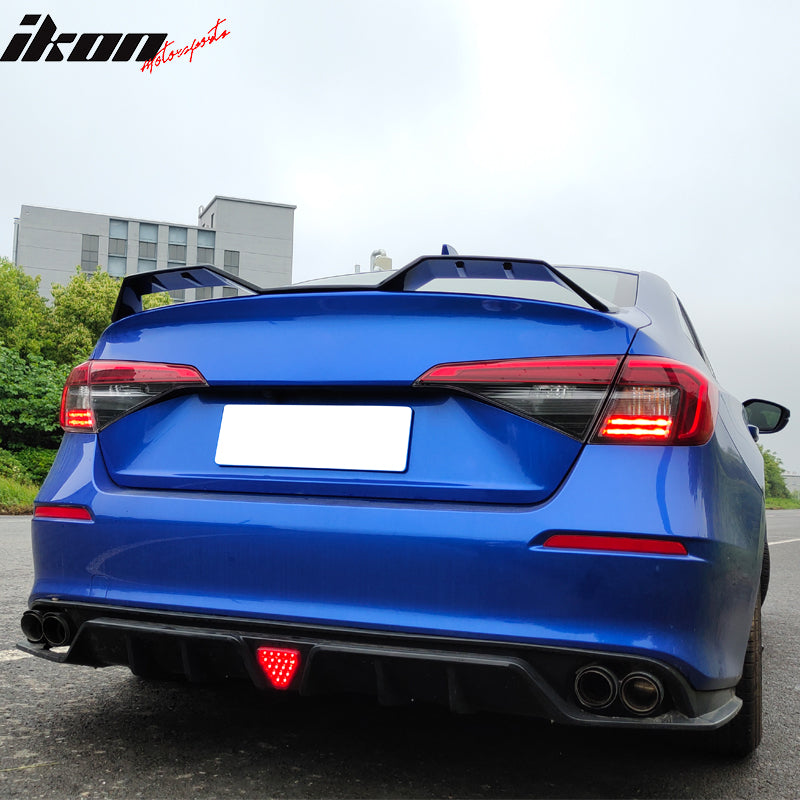 IKON MOTORSPORTS, Trunk Spoiler Compatible With 2022-2025 Honda Civic Sedan 4-Door, Seagull Style Gloss Black ABS Plastic Rear Tail Trunk Wing Spoiler Lip