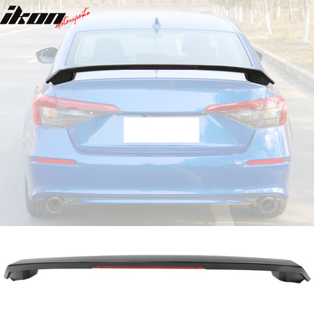 IKON MOTORSPORTS, Trunk Spoiler Compatible With 2022 Honda Civic 11th Gen Sedan 4-Door, MD Style ABS Plastic Rear Tail Trunk Wing Spoiler Lip