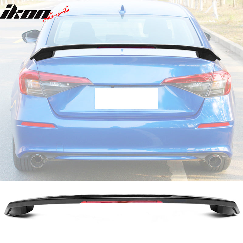 IKON MOTORSPORTS, Trunk Spoiler Compatible With 2022 Honda Civic 11th Gen Sedan 4-Door, MD Style ABS Plastic Rear Tail Trunk Wing Spoiler Lip