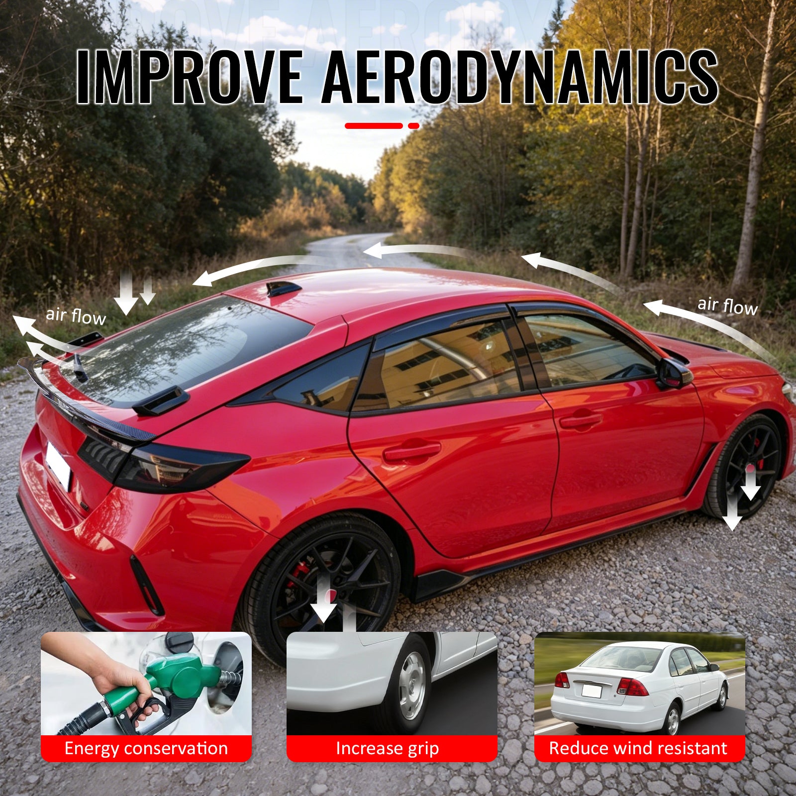 For 22-26 Civic FL Type R Hatchback V Style Trunk Spoiler Carbon Fiber Print ABS