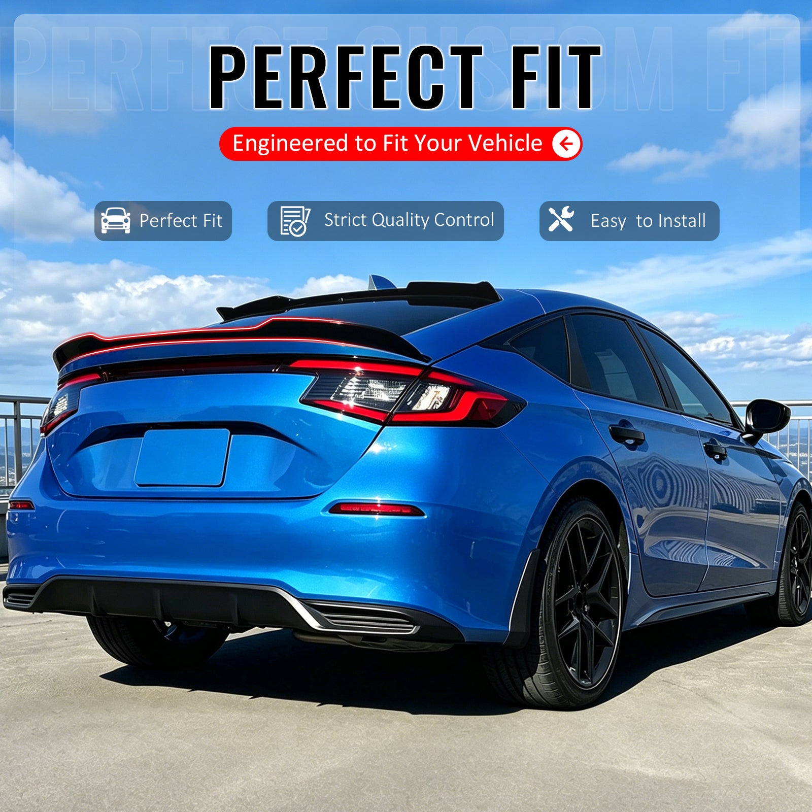 IKON MOTORSPORTS, Trunk Spoiler Compatible with 2022-2026 Honda Civic FL Type R Hatchback, V Style Gloss Black ABS Rear Trunk Lid Spoiler Wing Lip