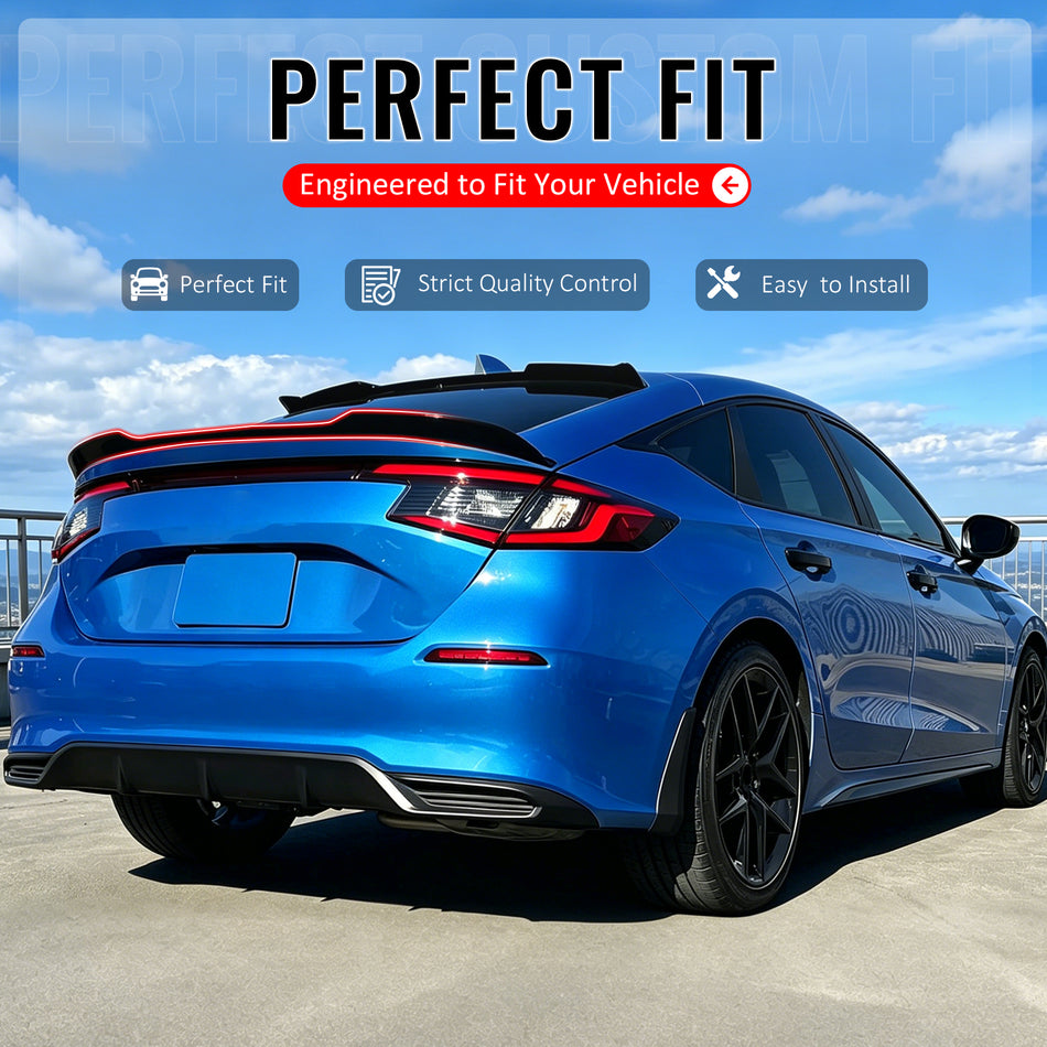 IKON MOTORSPORTS, Trunk Spoiler Compatible with 2022-2026 Honda Civic FL Type R Hatchback, V Style Gloss Black ABS Rear Trunk Lid Spoiler Wing Lip