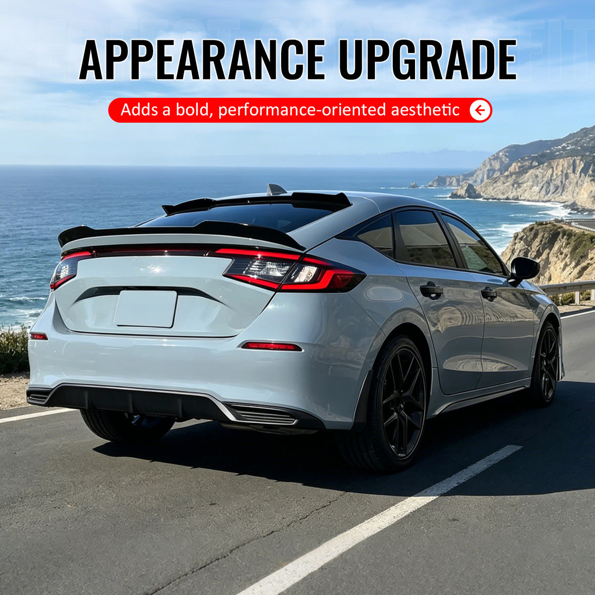 Fits 22-26 Honda Civic FL Type R Hatchback V Style Trunk Spoiler Gloss Black ABS