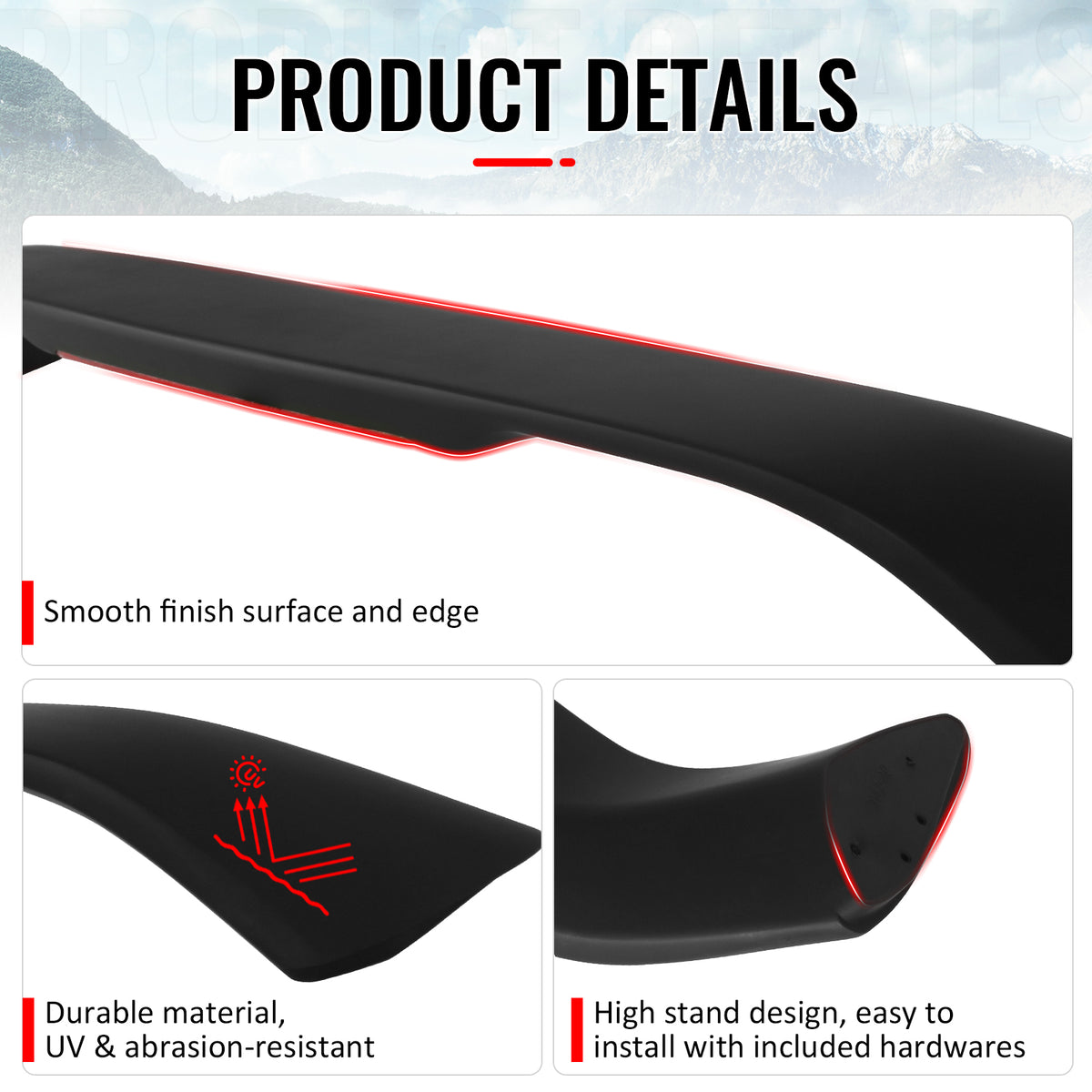 For 96-00 Honda Civic Coupe Rear Trunk Spoiler Wing ABS w/ LED Light