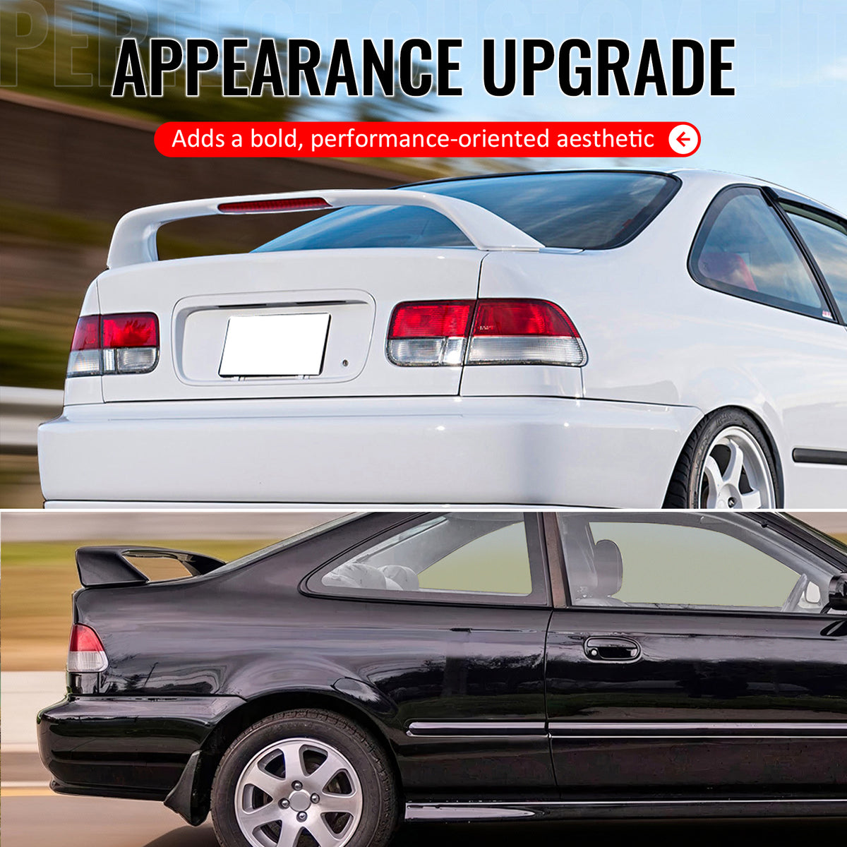 For 96-00 Honda Civic Coupe Rear Trunk Spoiler Wing ABS w/ LED Light
