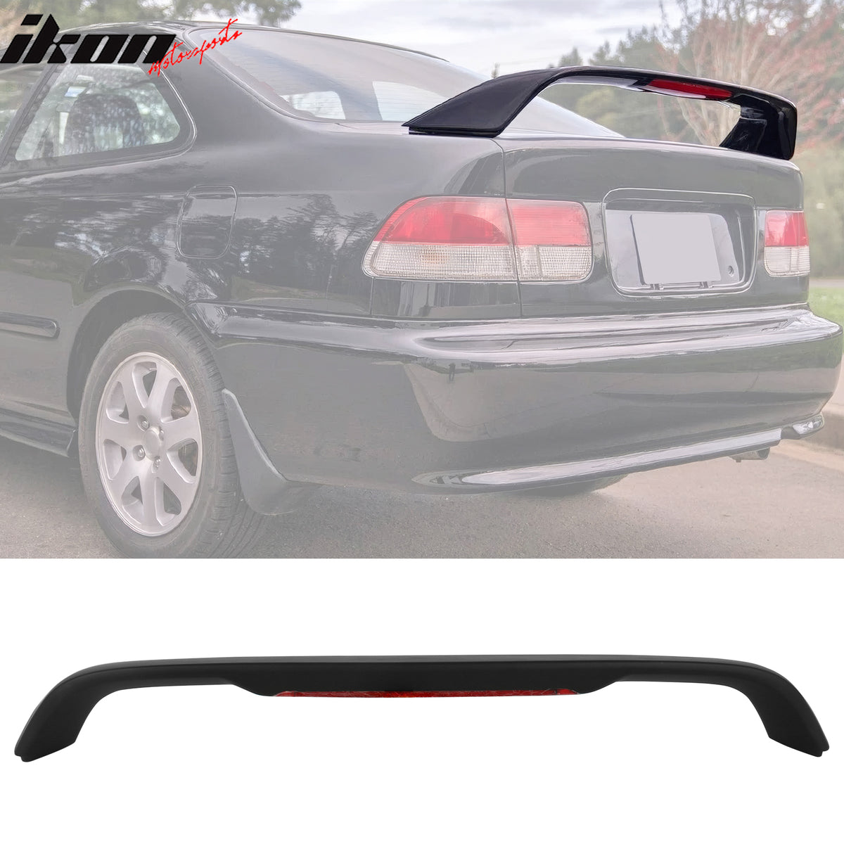 IKON MOTORSPORTS, Trunk Spoiler w/ LED Light Compatible with 1996-2000 Honda Civic Coupe 2 Door, ABS Plastic Rear Trunk Lid Spoiler Wing Lip