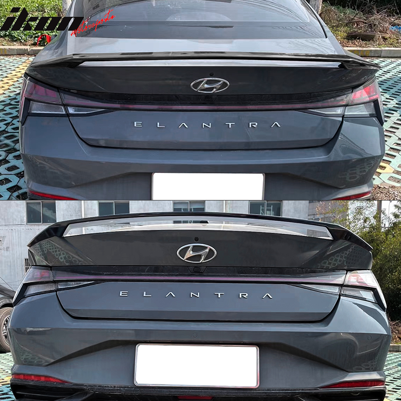 IKON MOTORSPORTS, Trunk Spoiler Compatible With 2021-2022 Hyundai Elantra 4-Door Sedan, ABS Plastic Rear Tail Trunk Wing Spoiler