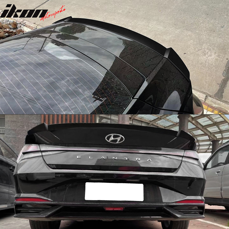 IKON MOTORSPORTS, Trunk Spoiler Compatible With 2021-2022 Hyundai Elantra 4-Door Sedan, M4 Style ABS Plastic Rear Tail Trunk Wing Spoiler