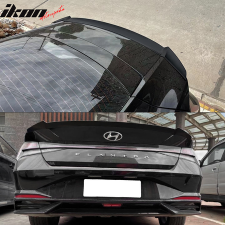 IKON MOTORSPORTS, Trunk Spoiler Compatible With 2021-2022 Hyundai Elantra 4-Door Sedan, M4 Style ABS Plastic Rear Tail Trunk Wing Spoiler