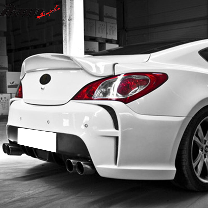 IKON MOTORSPORTS, Trunk Spoiler Compatible with 2010-2016 Hyundai Genesis Coupe 2Dr, Euro Style Painted PU Polyurethane Rear Trunk Lid Spoiler Wing Lip