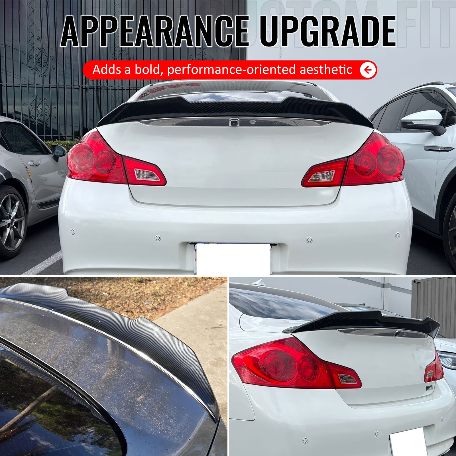 Fits 09-15 INFINITI G37 G25 Q40 Trunk Spoiler Carbon Fiber Print PSM Style ABS