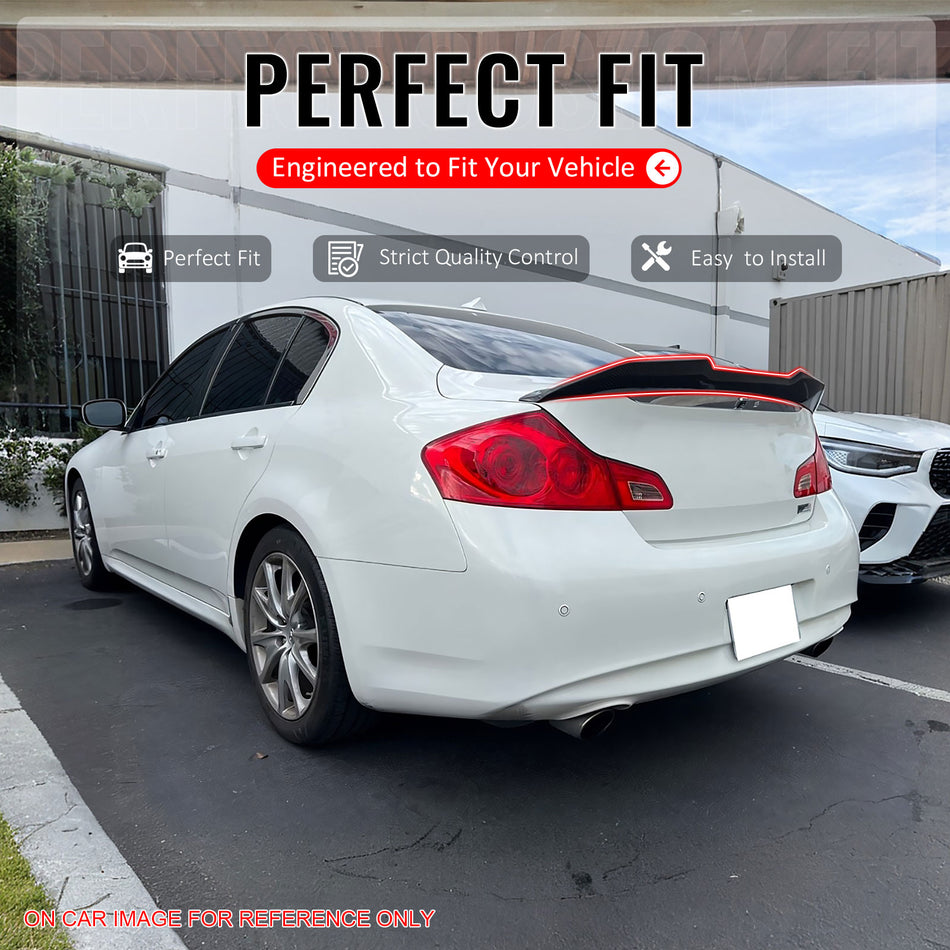 IKON MOTORSPORTS, Trunk Spoiler Compatible with 2009-2015 INFINITI G37 G25 Q40 Sedan 4-Door, PSM Style Gloss Black ABS Plastic Add-on Rear Trunk Lid Spoiler Wing Lip 1Piece