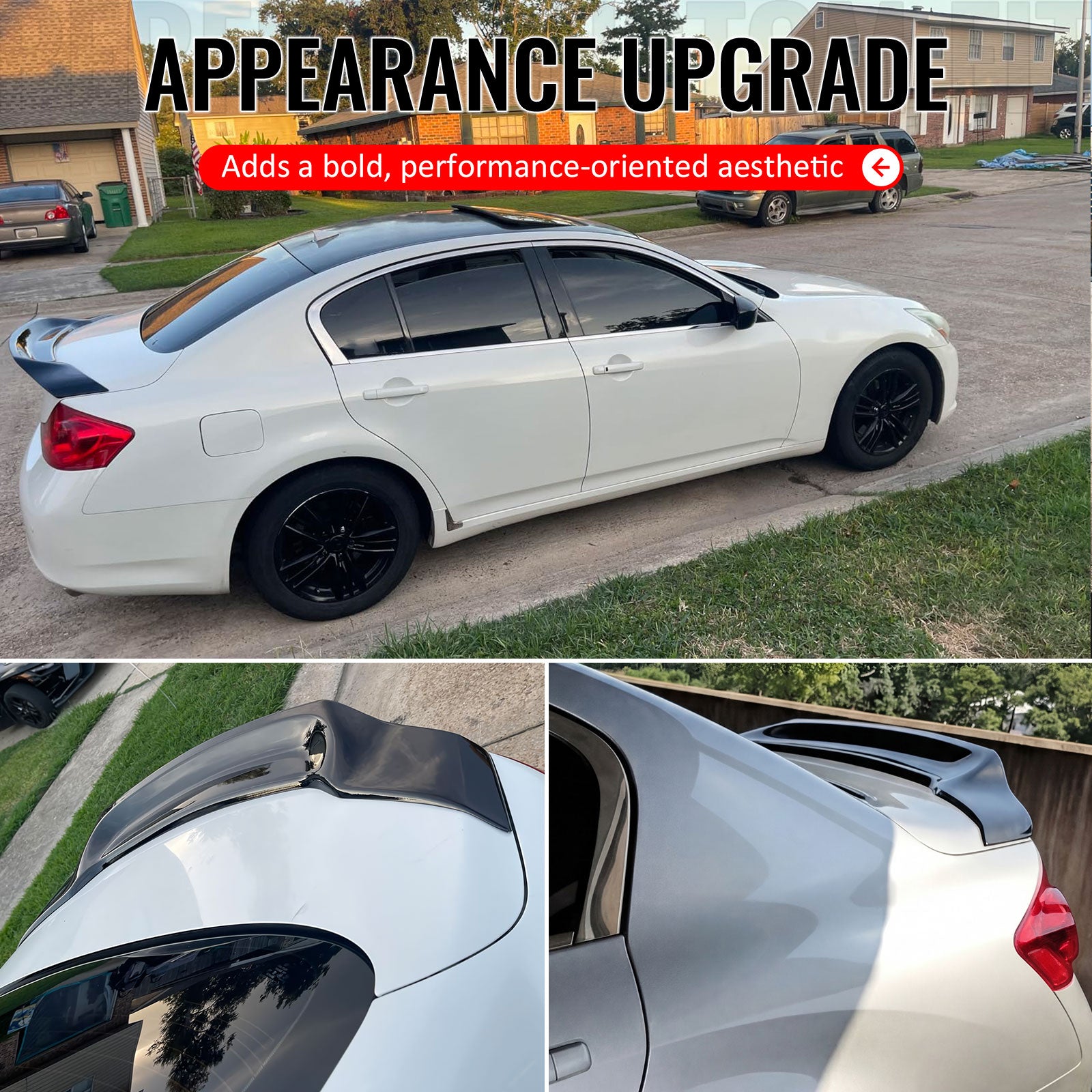 Fits 09-15 Infiniti G37 G25 Q40 4DR Trunk Spoiler Wing Gloss Black R Style ABS