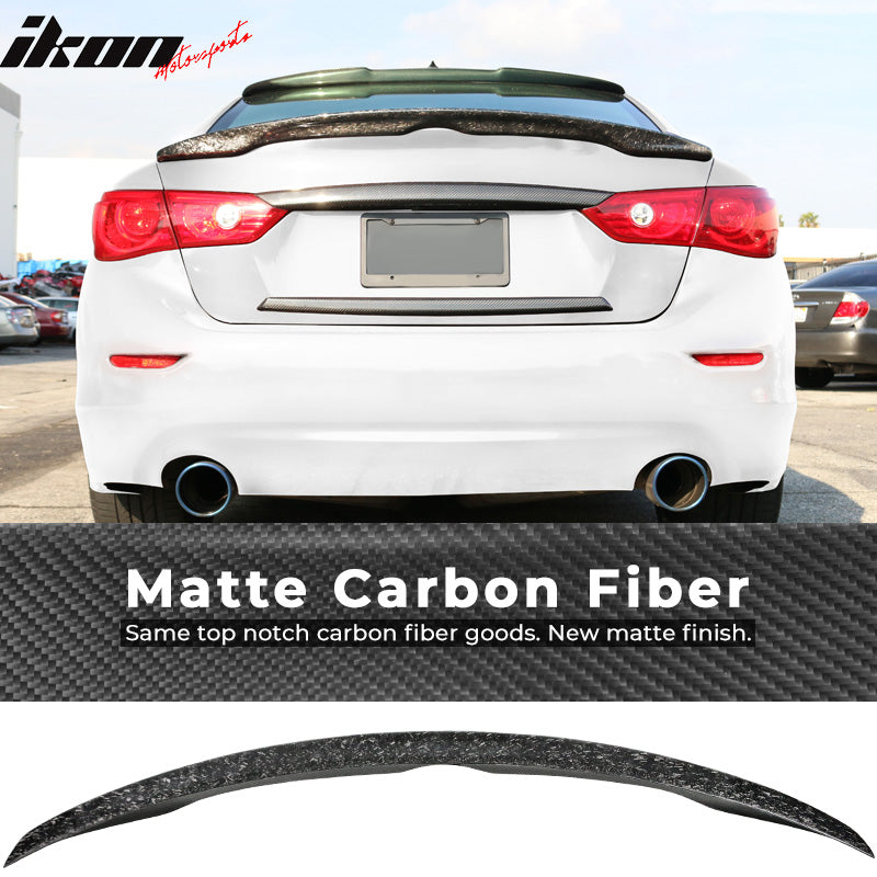 IKON MOTORSPORTS, Trunk Spoiler Compatible With 2014-2023 Infiniti Q50 Sedan , Matte Forged Carbon Fiber Japanese Style Rear Spoiler Wing, 2015 2016 2017 2018 2019 2020 2021