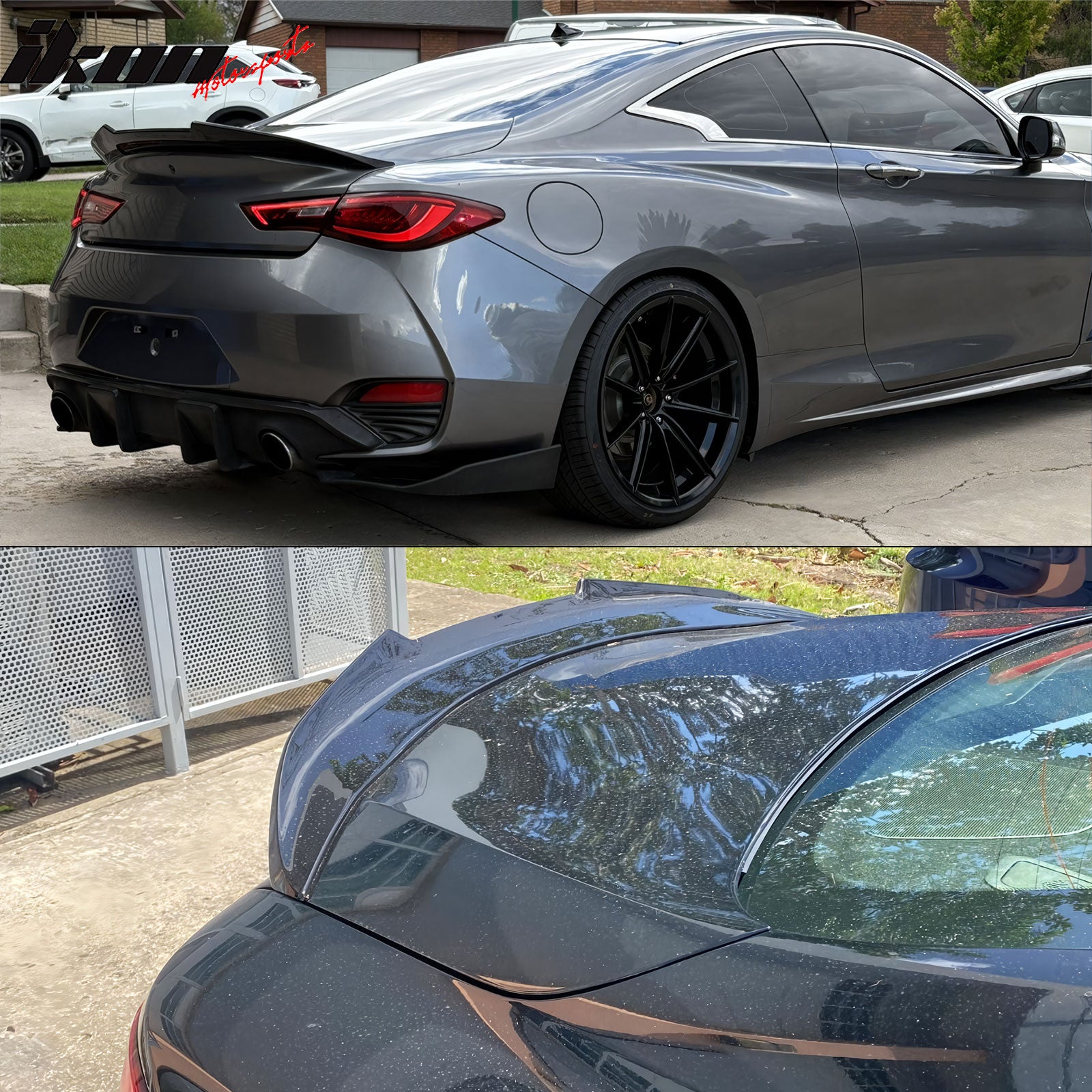 Fits 17-22 INFINITI Q60 Trunk Spoiler Wing Gloss Black PSM Style Rear Wing ABS