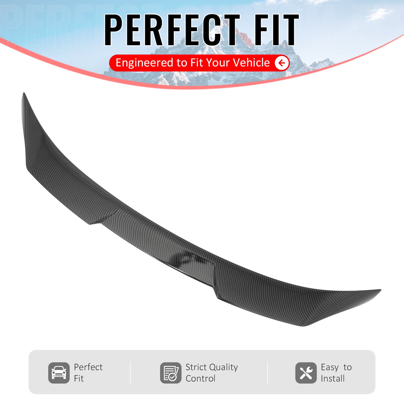 IKON MOTORSPORTS, Trunk Spoiler Compatible with 2021-2024 Kia K5 All Models, IKON Style Carbon Fiber Print ABS Plastic High Kick Duckbill Rear Trunk Lid Spoiler Wing Lip 1PC