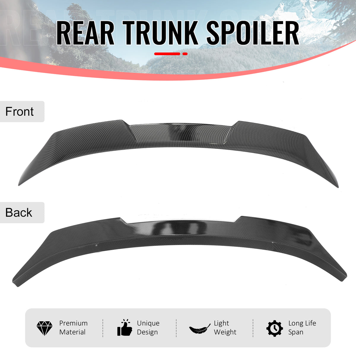 Fits 21-24 Kia K5 IKON Carbon Fiber Print Duckbill Rear Trunk Spoiler Wing ABS