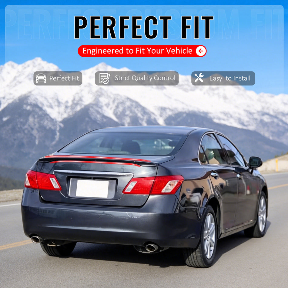 IKON MOTORSPORTS, Trunk Spoiler Compatible with 2007-2012 Lexus ES350 XV40, IKON Style Gloss Black ABS Plastic Rear Trunk Lid Spoiler Wing Lip