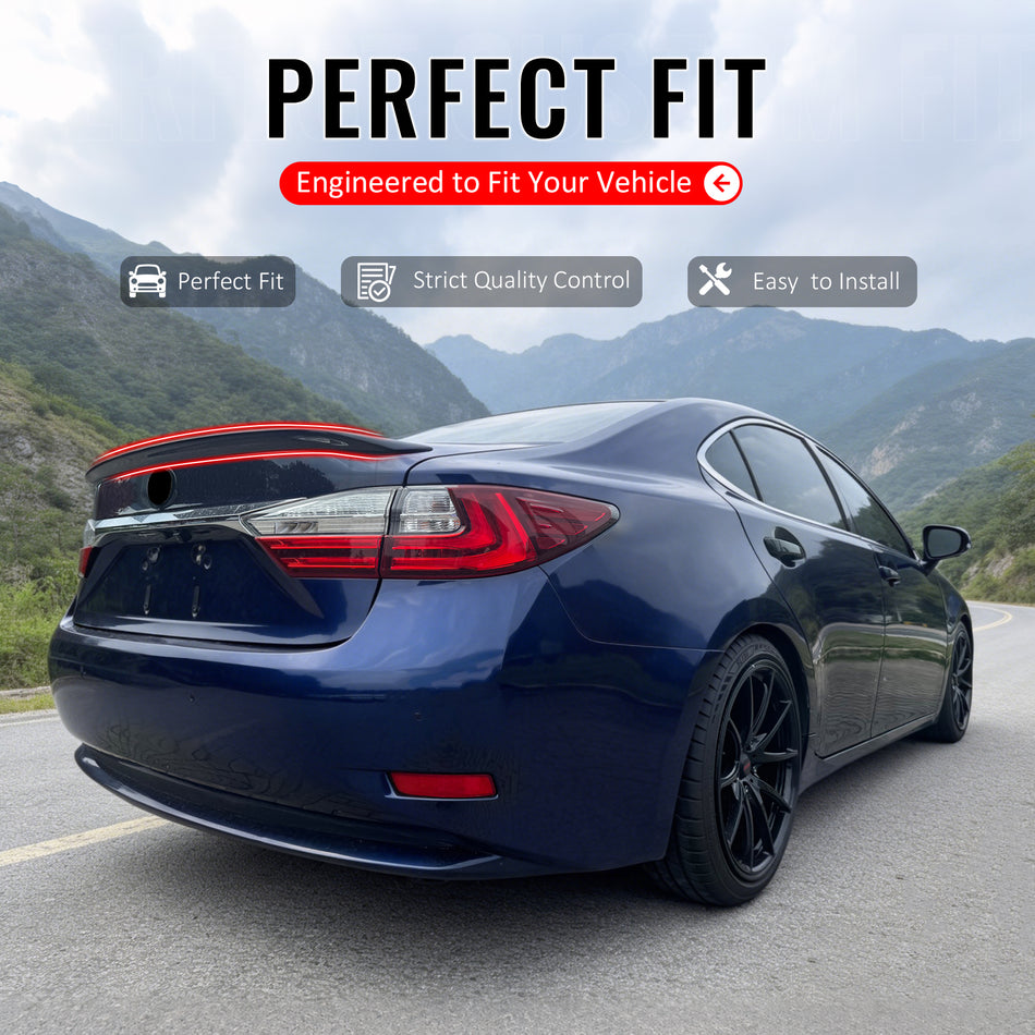 IKON MOTORSPORTS, Trunk Spoiler Compatible with 2013-2018 Lexus ES300h ES350 XV60, OE Style Gloss Black ABS Plastic Rear Trunk Lid Spoiler Wing Lip