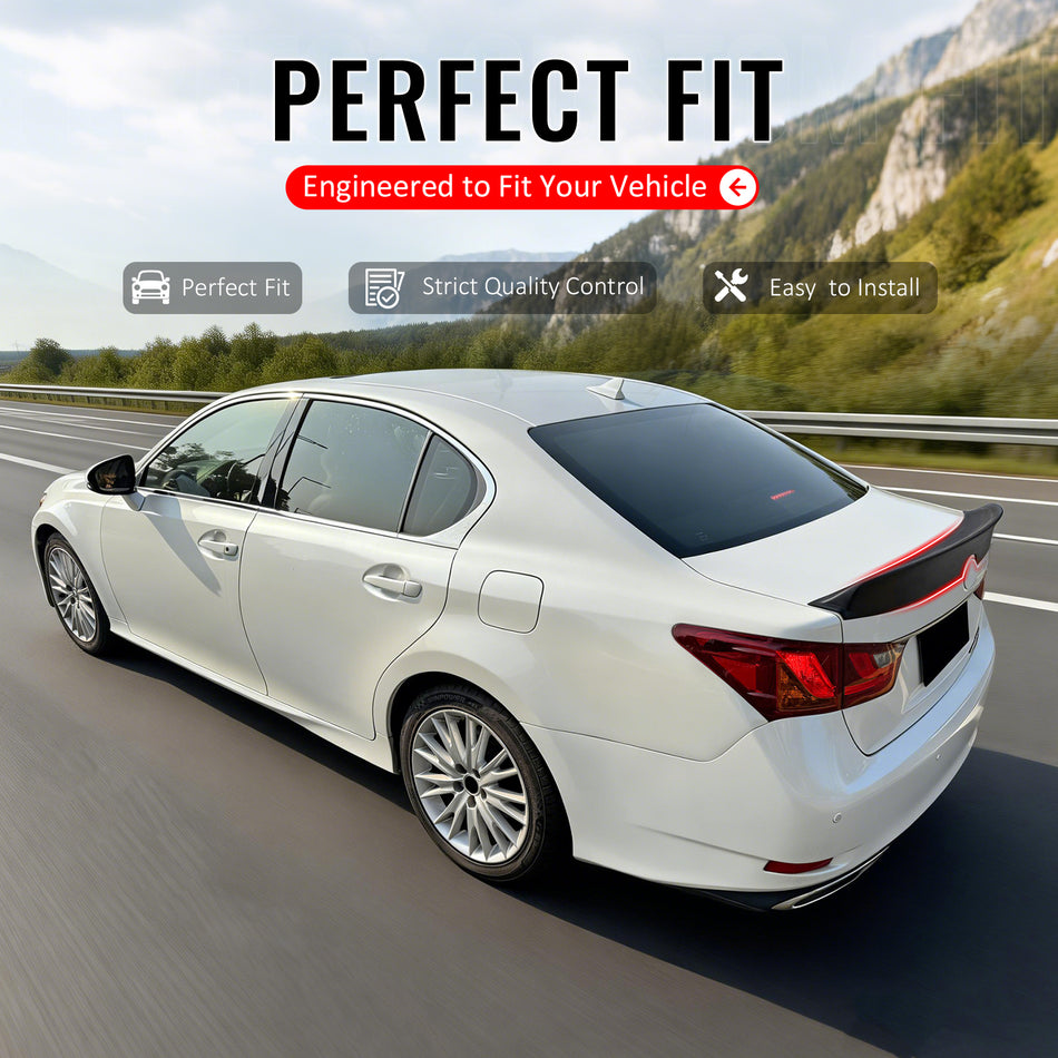 IKON MOTORSPORTS, Trunk Spoiler Compatible with 2013-2020 Lexus GS350 GS300 GS450h GS200t GS F, Duckbill Style Matte Black ABS Plastic Add-on Rear Trunk Lid Spoiler Wing Lip 1Piece