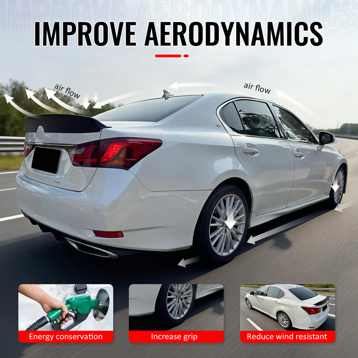 Fits 13-20 Lexus GS350 GS300 GS450h Duckbill Style Trunk Spoiler Matte Black ABS