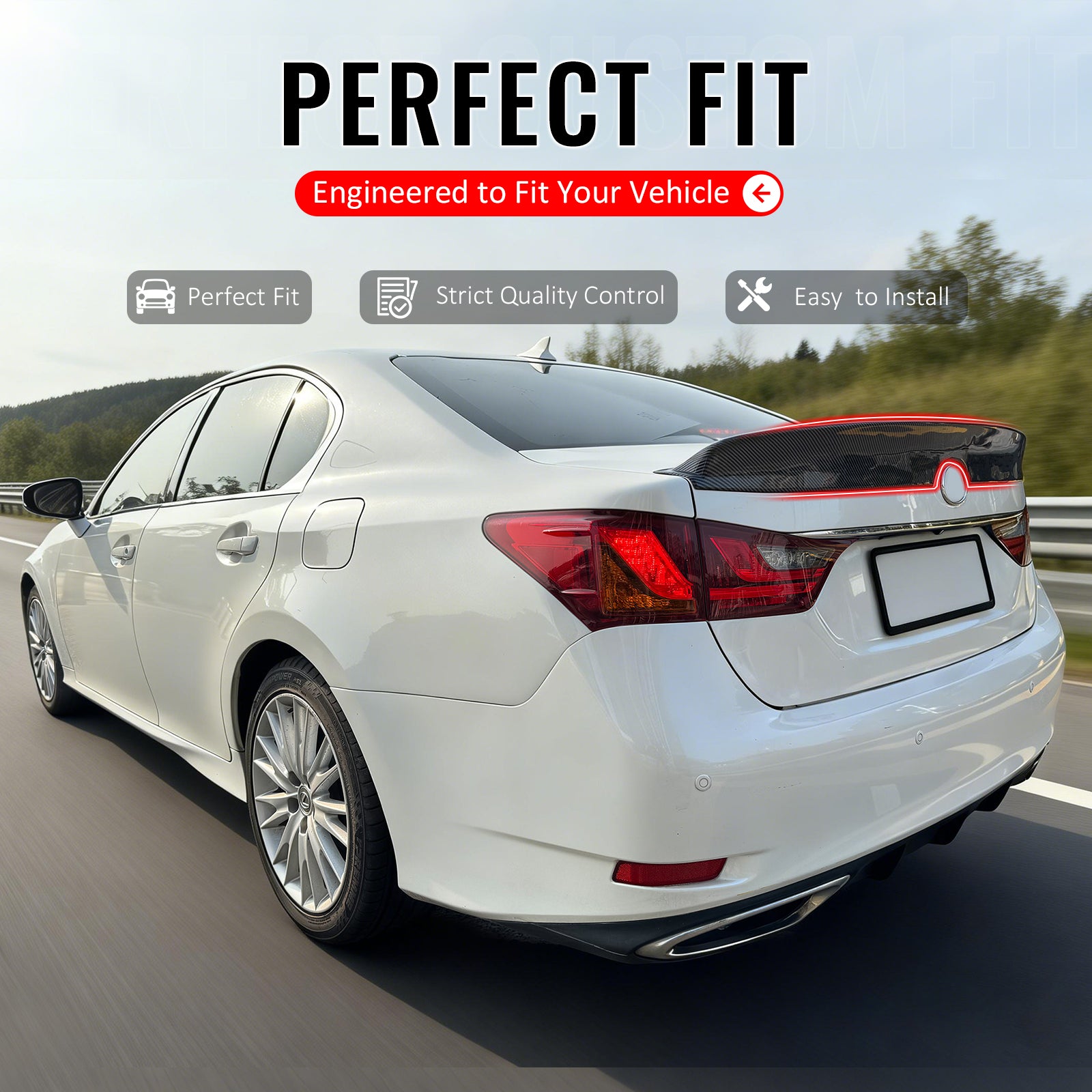 IKON MOTORSPORTS, Trunk Spoiler Compatible with 2013-2020 Lexus GS350 GS300 GS450h GS200t GS F, Duckbill Style Carbon Fiber Print ABS Add-on Rear Trunk Lid Spoiler Wing Lip 1Piece