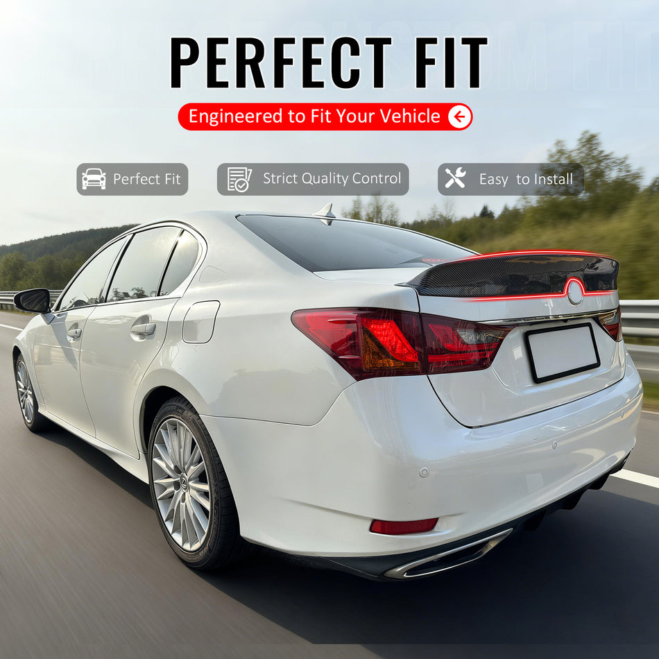 IKON MOTORSPORTS, Trunk Spoiler Compatible with 2013-2020 Lexus GS350 GS300 GS450h GS200t GS F, Duckbill Style Carbon Fiber Print ABS Add-on Rear Trunk Lid Spoiler Wing Lip 1Piece