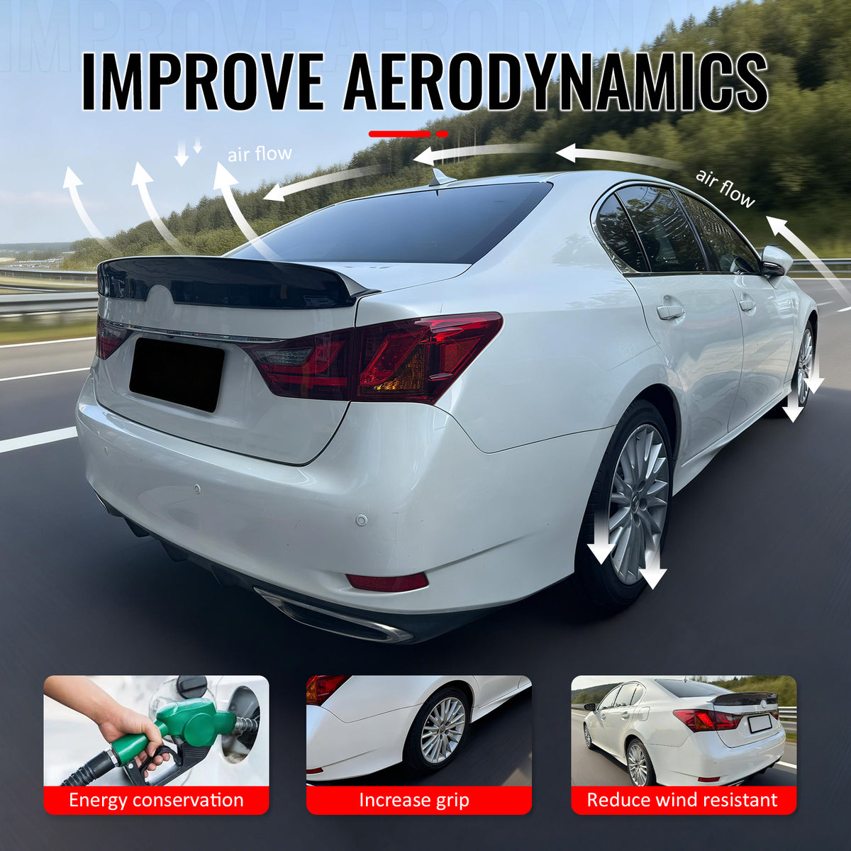 Fits 13-20 Lexus GS350 GS300 GS450h Duckbill Style Trunk Spoiler Gloss Black ABS