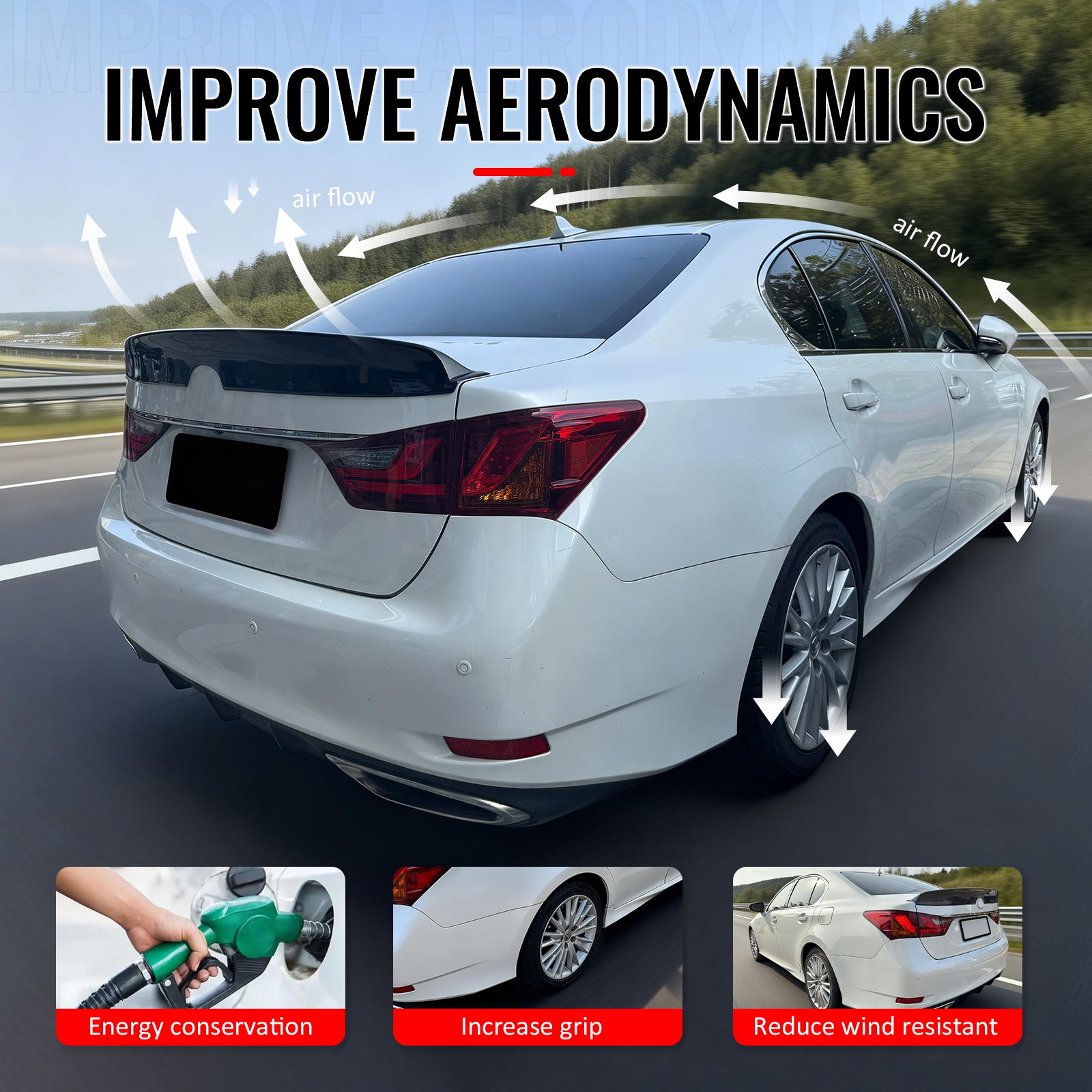 Fits 13-20 Lexus GS350 GS300 GS450h Duckbill Style Trunk Spoiler Gloss Black ABS