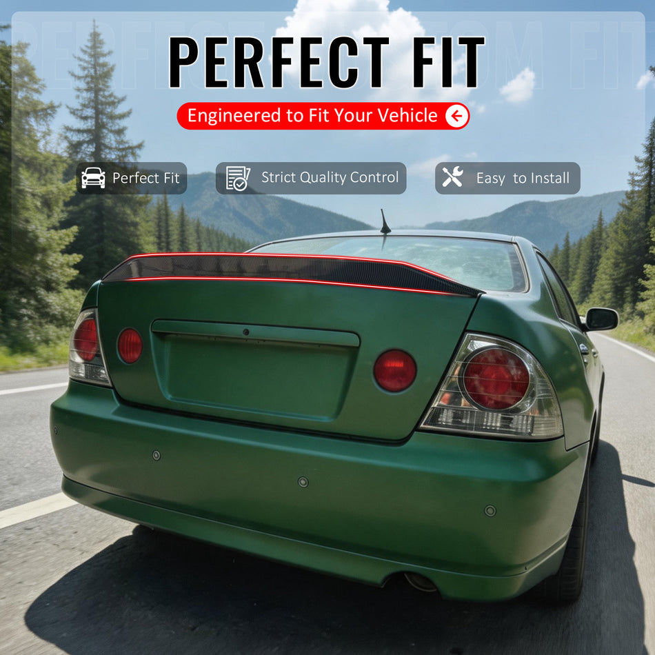 IKON MOTORSPORTS, Trunk Spoiler Compatible with 2001-2005 Lexus IS300 Sedan, JDM Duckbill Style Carbon Fiber Print ABS Rear Trunk Lid Spoiler Wing Lip