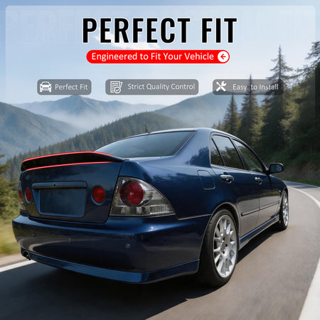 IKON MOTORSPORTS, Trunk Spoiler Compatible with 2001-2005 Lexus IS300 Sedan, JDM Duckbill Style Gloss Black ABS Rear Trunk Lid Spoiler Wing Lip