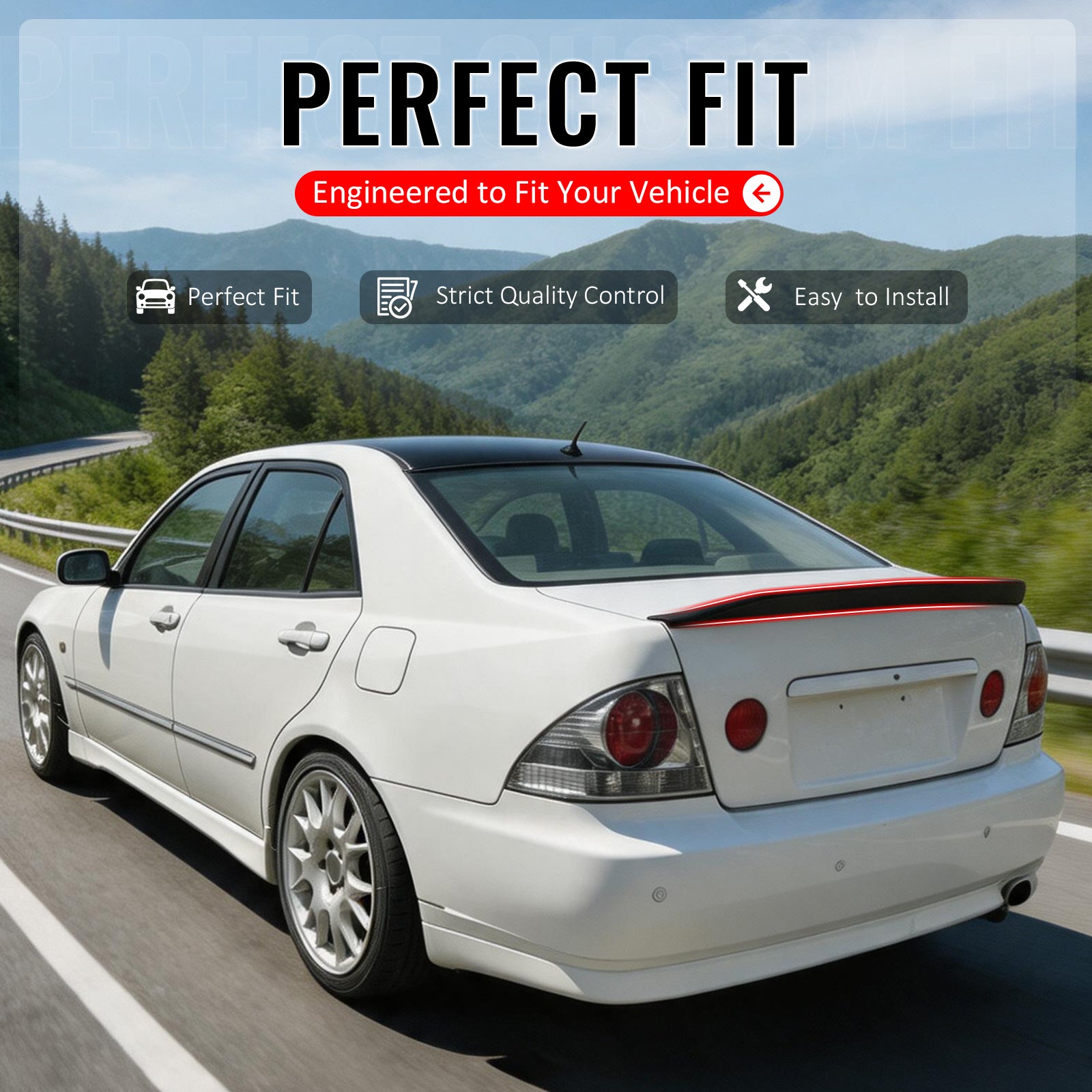 IKON MOTORSPORTS, Trunk Spoiler Compatible with 2001-2005 Lexus IS300 Sedan, JDM Duckbill Style Primer Black ABS Rear Trunk Lid Spoiler Wing Lip