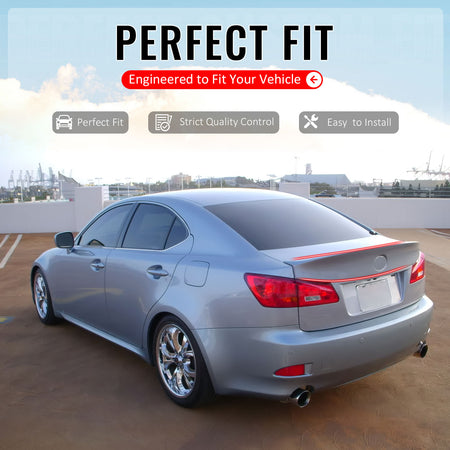 IKON MOTORSPORTS, Trunk Spoiler Compatible with 2006-2013 Lexus IS250 / IS350 / IS F Sedan 4-Door, WD Style Unpainted Black ABS Plastic Rear Trunk Lid Spoiler Wing Lip