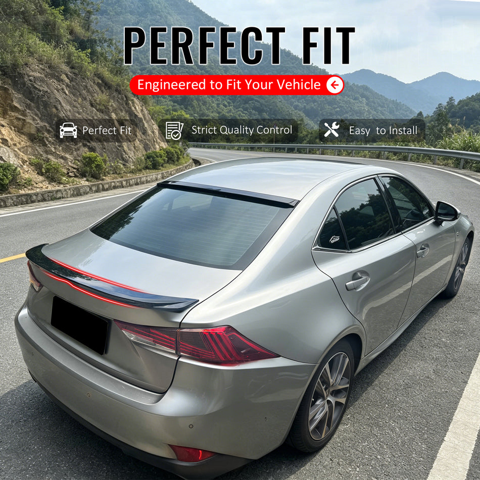 IKON MOTORSPORTS, Trunk Spoiler Compatible with 2014-2020 Lexus IS200t IS250 IS300 IS350 XE30 Sedan 4-Door, OE Style Gloss Black ABS Plastic Rear Trunk Lid Spoiler Wing Lip