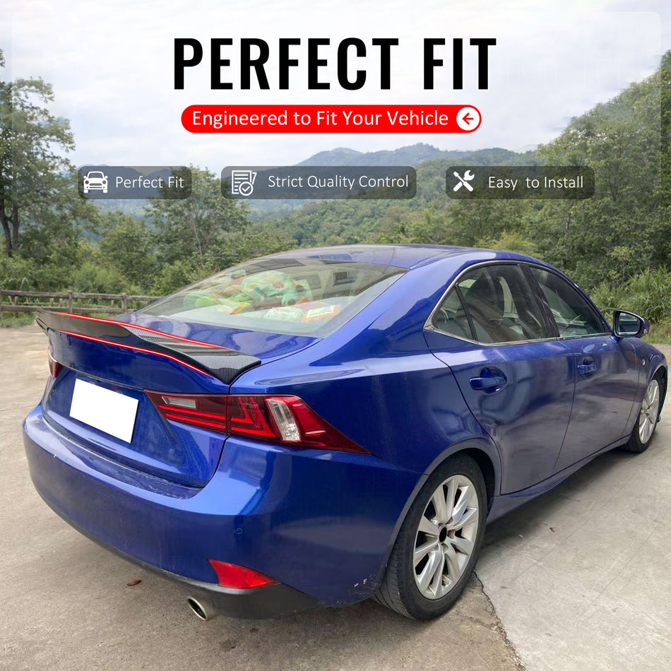 IKON MOTORSPORTS, Trunk Spoiler Compatible with 2014-2020 Lexus IS200t IS250 IS300 IS350 Sedan Only, R Style Carbon Fiber Print ABS Plastic Add-on Rear Trunk Lid Spoiler Wing Lip 1Piece