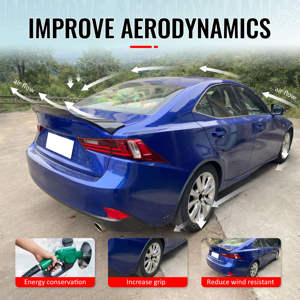 Fits 14-20 IS200t IS250 IS350 4DR Trunk Spoiler Carbon Fiber Print R Style ABS